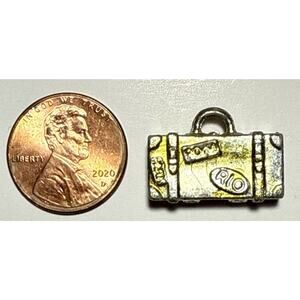 Vintage Silver Tone Metallic Cracker Jack Suitcase Trunk Charm 1L